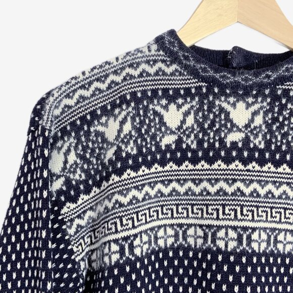 Vintage ESPRIT Navy and White Fair Isle Sweater / Cotton, Wool, Angora / Small - Picture 2 of 11